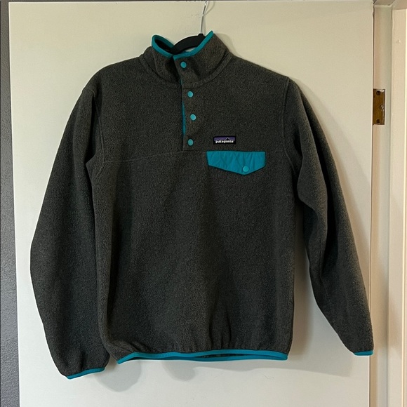 Patagonia Gray and Teal Fleece Pullover - Picture 1 of 6